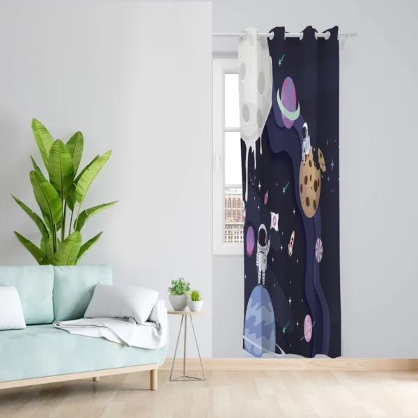 پرده یک تکه اتاق کودک طرح فضا پسرانه جنس هازان - Image 1