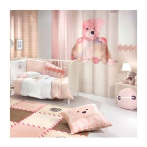 پرده اتاق کودک برند saint clair مدل تدی خرس صورتی