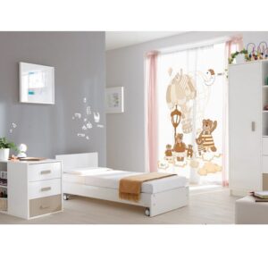 پرده اتاق کودک طرح خانواده خرسی بیم بوم بام رنگ کرم