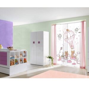 پرده اتاق کودک برند saint clair مدل خرس و خرگوش کاروسل صورتی
