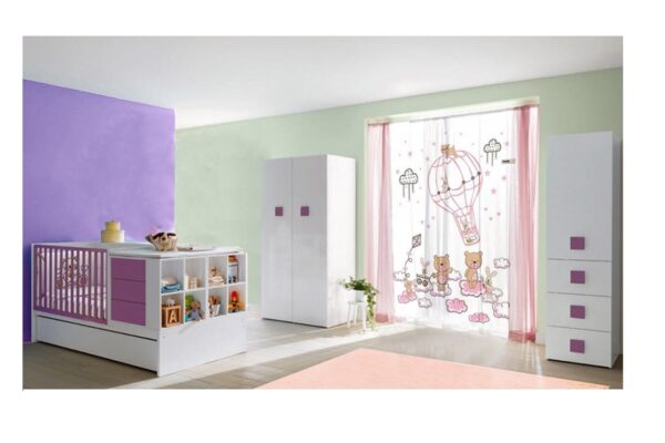 پرده اتاق کودک برند saint clair مدل خرس و خرگوش کاروسل صورتی - Image 1