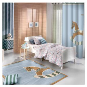 پرده مخصوص اتاق کودک برند saint clair مدل راکر اسبی کرم آبی