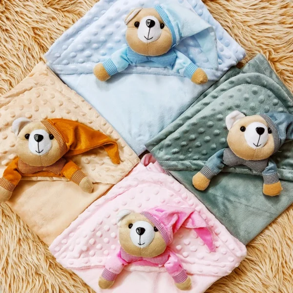 پتوی نوزاد مدل خرس کلاه دار سایز 77×80 سانتی متر گرم و لطیف - Image 4