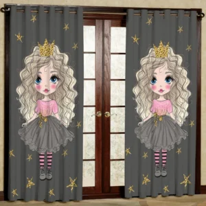 پرده اتاق کودک 2 تکه با طرح چاپی دخترانه