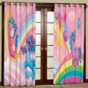 پرده مخصوص اتاق کودک جنس مخمل پانچی طرح یونیکورن