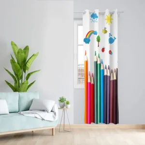 پرده اتاق کودک جنس مخمل طرح مداد رنگی