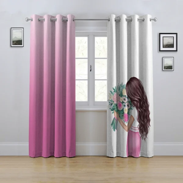 پرده اتاق با طرح دخترانه 2 تکه از جنس هازان با کیفیت - Image 1