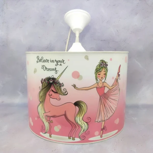 لوستر فانتزی دختر بالرین و اسب تک‌شاخ – روشنایی رویایی برای اتاق کودک - Image 1