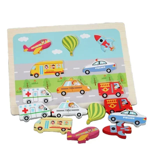 بازی‌ ساختنی پازل چوبی جاگذاری طرح وسایل نقلیه - Image 1