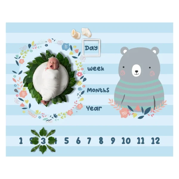 زیرانداز عکاسی ماهگرد کودک مدل خرس راه راه - Image 1