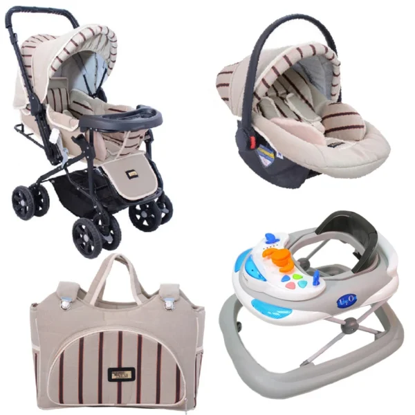ست کالسکه و کریر مدل راه راه به همراه روروئک و ساک لوازم کودک - Image 1