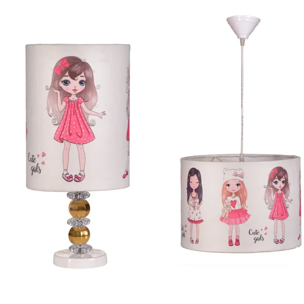 لوستر و آباژور اتاق کودک مدل دختر مجموعه 2 عددی - Image 1