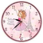 ساعت دیواری کودک طرح دختر و برج ایفل پاریس - Image 3