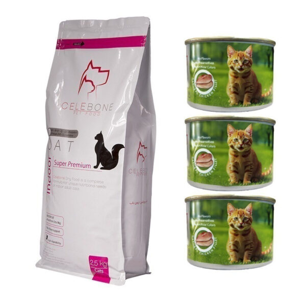 غذای خشک گربه بالغ سلبن مدل Indoor Cat Pack طعم مرغ به همراه کنسرو بسته 4 عددی - Image 1