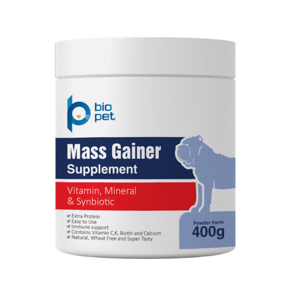 پودر مکمل سگ بایو پت مدل عضله‌ساز Mass Gainer وزن 400 گرم - Image 1