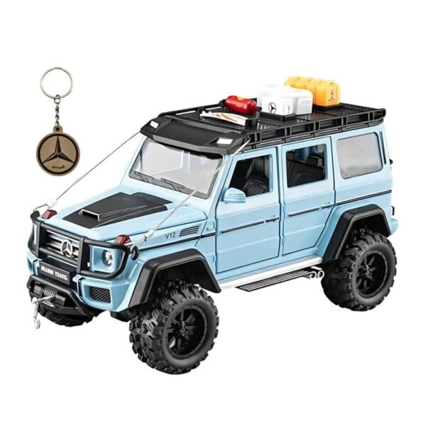 ماکت ماشین آفرود ناب سل مدل MERCEDES BENZ BRABOS G550 فلزی، چراغ‌دار و موزیکال، مقیاس 1/24، با درها، کاپوت و صندوق عقب بازشو، همراه با لوازم آفرود و جاسوییچی - Image 1