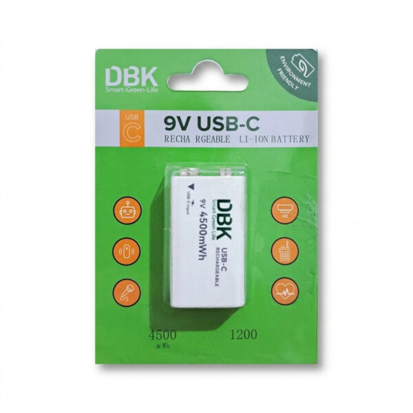 باتری کتابی قابل شارژ دی بی کی مدل USB-TYPE C LI-ION 9V - Image 1