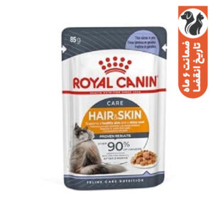 پوچ گربه رویال کنین مدل هیر اند اسکین ژلی وزن 85 گرم بسته 12 عددی