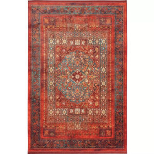 فرش ماشینی 1200 شانه زمینه قرمز لاکی حاشیه سبز طرح هلنا کد25NH0010