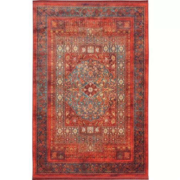 فرش ماشینی 1200 شانه زمینه قرمز لاکی حاشیه سبز طرح هلنا کد25NH0010 - Image 1