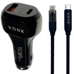 شارژر فندکی 50 وات دو پورت وونک مدل VC-50 به همراه کابل 1 متری USB-C