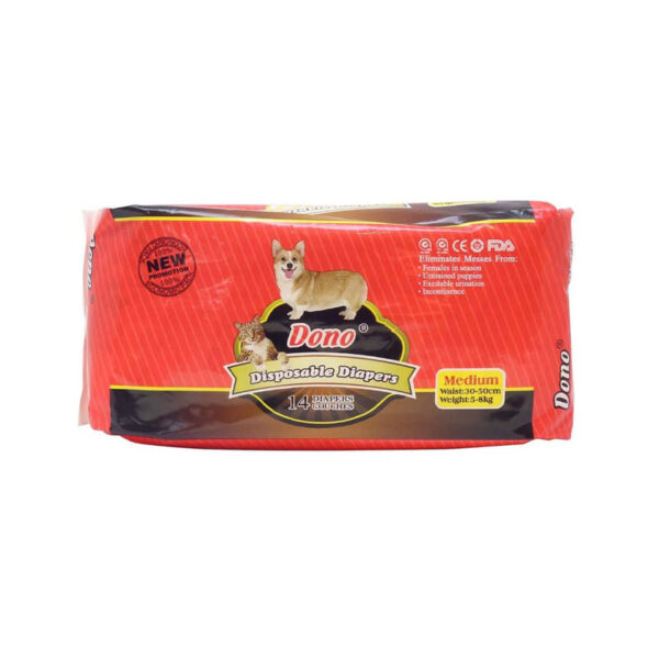پوشک بهدلشتی سگ و گربه مدل دونو کد 44 سایز medium بسته 14 عددی - Image 1