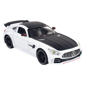 ماکت ماشین فلزی اسپرت BENZ AMG GT قابلیت دودزا با منبع آب، چراغ‌دار، موزیکال، فرمان‌پذیری چرخ‌های جلو، عقب‌کش، باتری قلمی، بدنه صیقلی و 6 درب بازشو