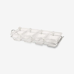 اردوخوری شیشه‌ای لیمون مدل مستطیل 4 خانه کد FIDOKA-2105 به همراه استند، درب اکریلیک، ابعاد 33×13×7 سانتی‌متر، وزن 1400 گرم