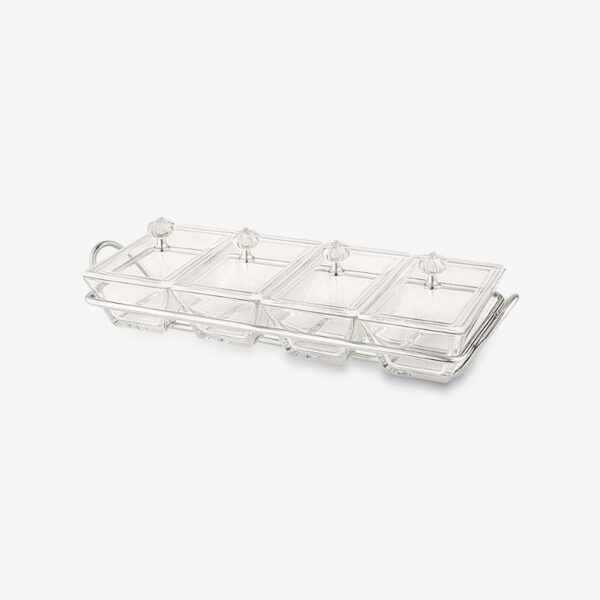 اردوخوری شیشه‌ای لیمون مدل مستطیل 4 خانه کد FIDOKA-2105 به همراه استند، درب اکریلیک، ابعاد 33×13×7 سانتی‌متر، وزن 1400 گرم - Image 1