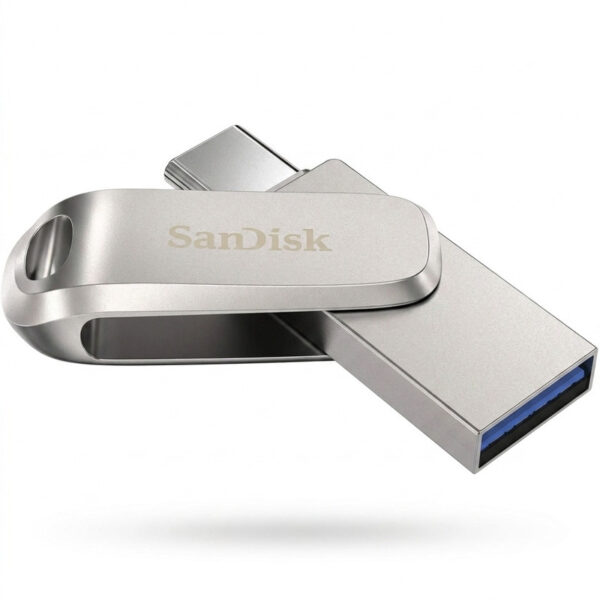 فلش مموری سن دیسک Ultra Dual Drive Luxe ظرفیت 256 گیگابایت با طراحی چرخشی، دو رابط USB Type-C و USB Type-A، استاندارد USB 3.2 Gen1، بدنه فلزی و سازگار با تبلت، گوشی، کامپیوتر و مک - Image 1