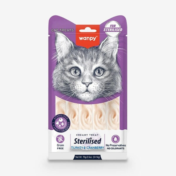 بستنی گربه عقیم شده ونپی مدل Creamy Treat Sterilised طعم گوشت بوقلمون و کرنبری بسته 5 عددی - Image 1