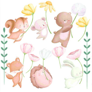 استیکر دیواری کودک راتیانا مدل animal flower مجموعه 11 عددی