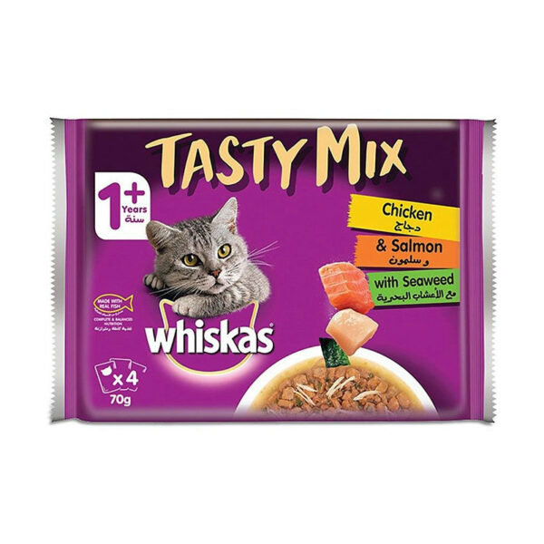 پوچ گربه بالغ ویسکاس مدل Tasty Mix in Gravy با طعم ماهی 280 گرم بسته 4 عددی - Image 1
