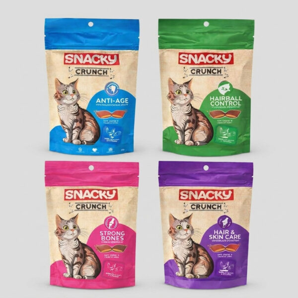 تشویقی گربه اسنکی مدل Crunch طعم مرغ و ماهی وزن 240 گرم مجموعه 4 عددی - Image 1