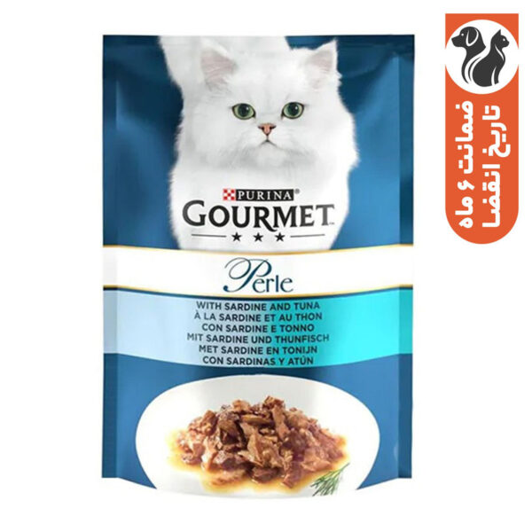پوچ گربه بالغ گورمت مدل Gourmet Perle طعم ماهی ساردین و تن وزن 85 گرم - Image 1