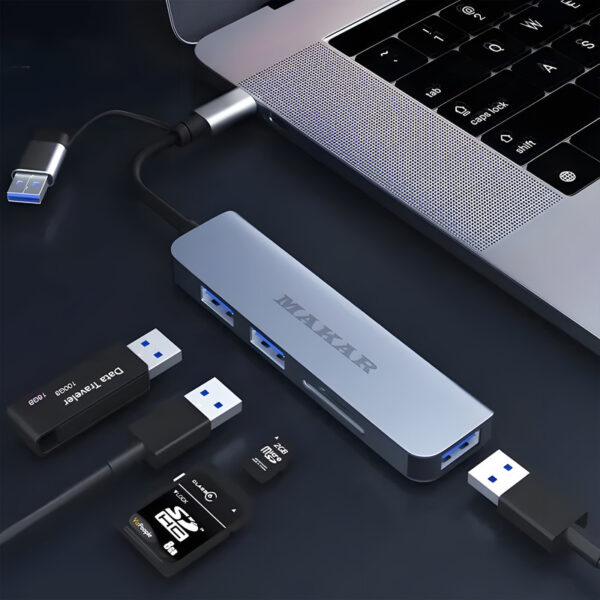 هاب و کارت خوان 5 پورت USB 3.0 ماکار مدل 5in1 MK-HU235 - Image 1