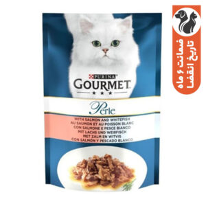 پوچ گربه بالغ گورمت مدل نچرال طعم ماهی سفید و سالمون وزن 85 گرم