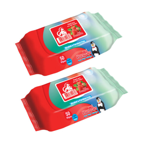 دستمال مرطوب حیوانات خانگی مستر پنگوئن مدل Strawberry وزن 300 گرم بسته 2 عددی - Image 1
