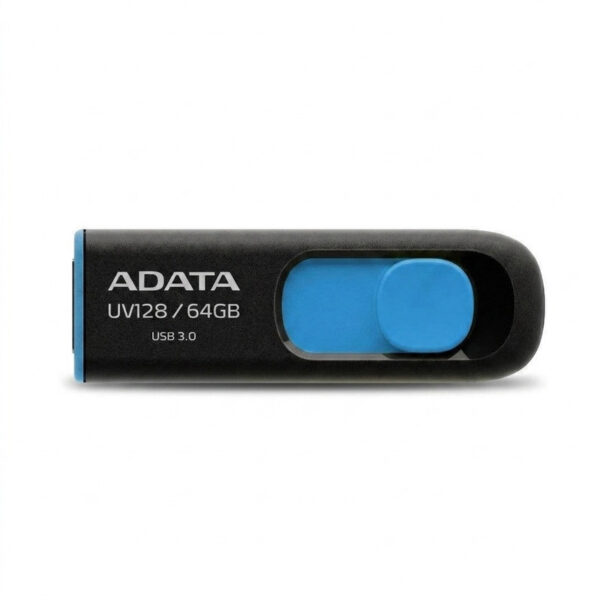 فلش مموری کشویی ای‌دیتا مدل DashDrive UV128 ظرفیت 64GB، رابط USB 3.0 با سرعت خواندن 90 و نوشتن 40MB/s، طراحی ضد خش و ضد گرد و خاک، قابلیت اتصال بند حمل - Image 1