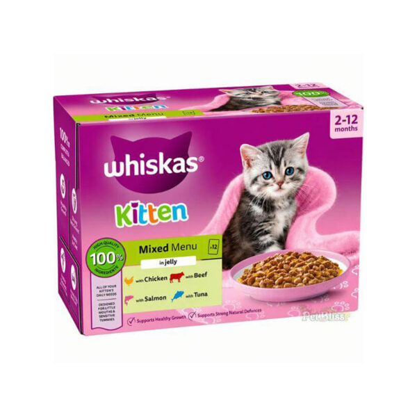 پوچ بچه گربه ویسکاس مدل Kitten Mixed Menu in Jelly با طعم میکس وزن 85 گرم بسته 12 عددی - Image 1