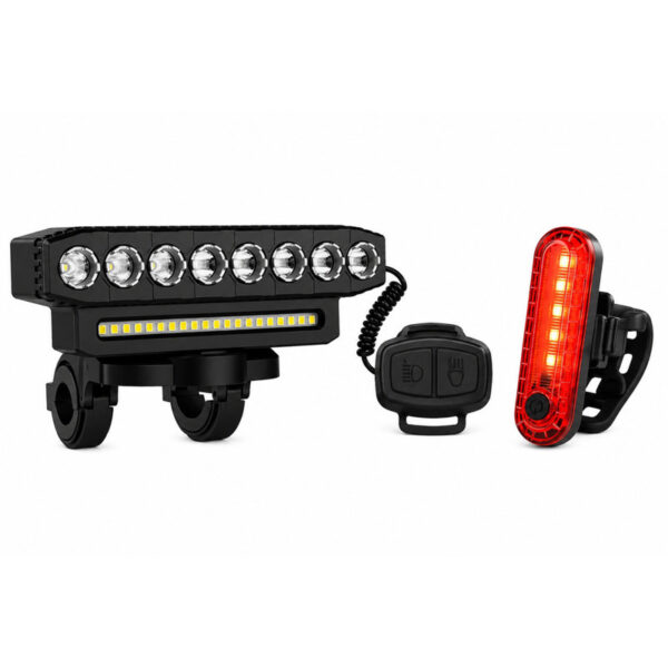 ست چراغ جلو و عقب دوچرخه به همراه بوق اسنو کمپ مدل HYD-058 - Image 1