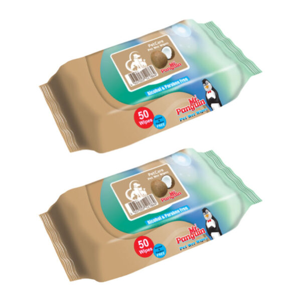 دستمال مرطوب حیوانات خانگی مستر پنگوئن مدل Coconut وزن 300 گرم بسته 2 عددی - Image 1