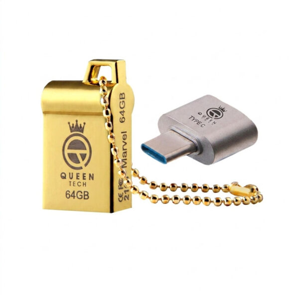 فلش مموری کوئین تک مدل MARVEL C-PLUS ظرفیت 64 گیگابایت با رابط USB 2.0 و USB Type-A، بدنه فلزی مقاوم، سرعت انتقال 30 مگابایت بر ثانیه، سازگار با موبایل، تبلت، کامپیوتر، لپ‌تاپ و تلویزیون - Image 1