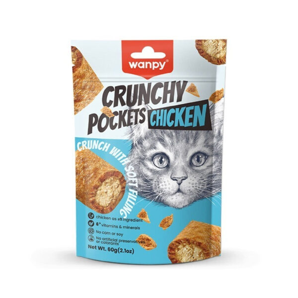 تشویقی گربه ونپی مدل Crunchy Pockets Chicken با طعم مرغ وزن 60 گرم - Image 1