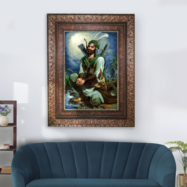 تابلو فرش ماشینی نقش نگار رضوی طرح تمثال حضرت عباس مدل 133P - Image 1