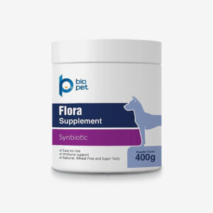 پودر پروبیوتیک و پری‌بیوتیک سگ بایو پت مدل Flora وزن 400 گرم