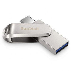 فلش مموری 128 گیگابایت سن دیسک مدل Ultra Dual Drive Luxe با دو رابط USB Type-C و USB Type-A، سرعت انتقال 150 مگابایت بر ثانیه، بدنه فلزی و سازگار با ویندوز، مک، اندروید و iOS