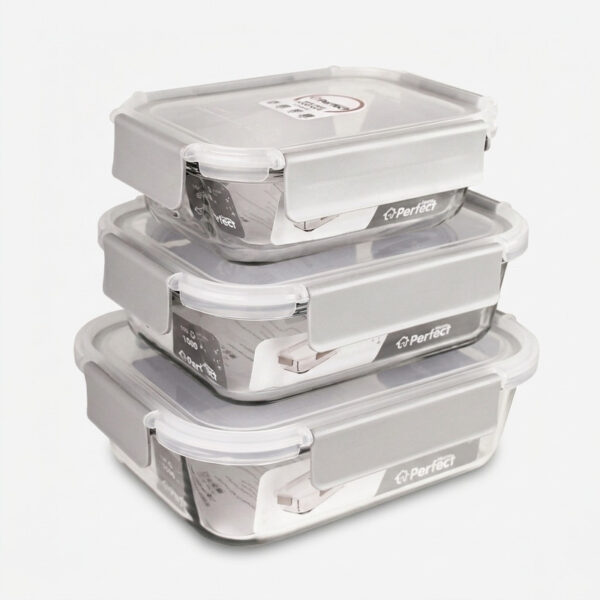 ظرف نگهدارنده با بدنه شیشه ای پرفکت هوم مدلP5400 مناسب برای قرار دادن در یخچال و فریزر مجموعه 3 عددی - Image 1