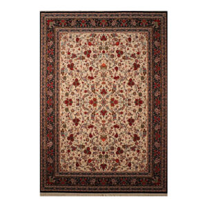 فرش ماشینی 700 شانه زمینه کرم حاشیه لاکی مدل شاهکار نوین کد N110-2509