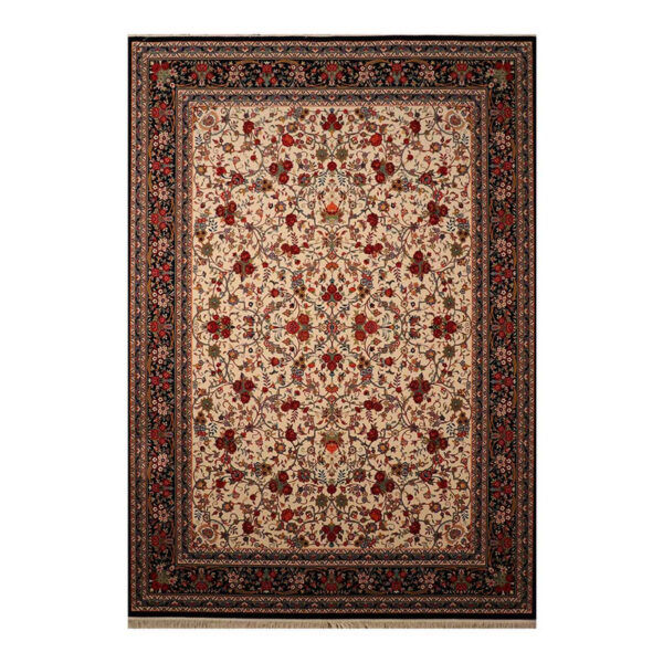 فرش ماشینی 700 شانه زمینه کرم حاشیه لاکی مدل شاهکار نوین کد N110-2509 - Image 1